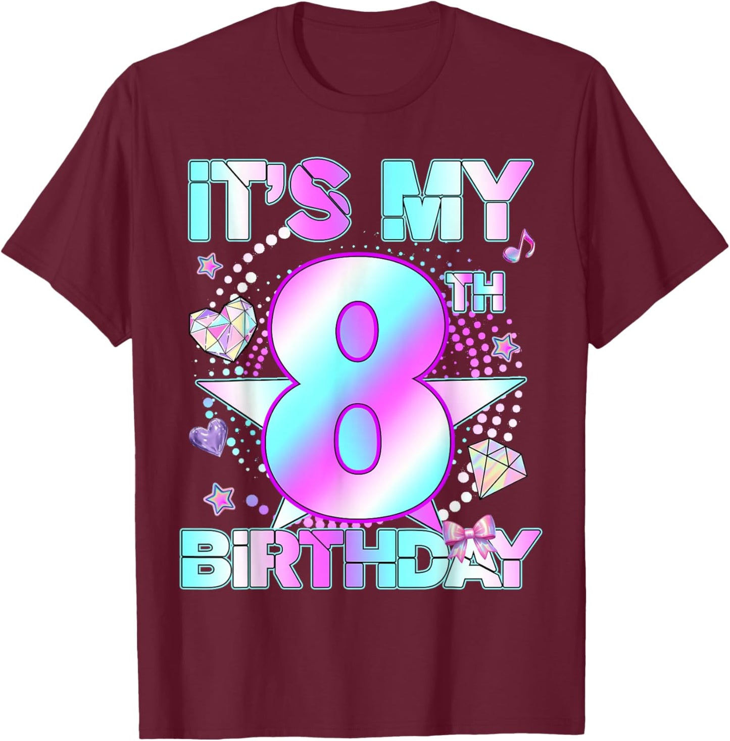 8 Years Old Birthday Kpop Kids Toddler 8th Birthday Girl T-Shirt - T-Shirt | Maroon