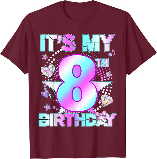 8 Years Old Birthday Kpop Kids Toddler 8th Birthday Girl T-Shirt - T-Shirt | Maroon