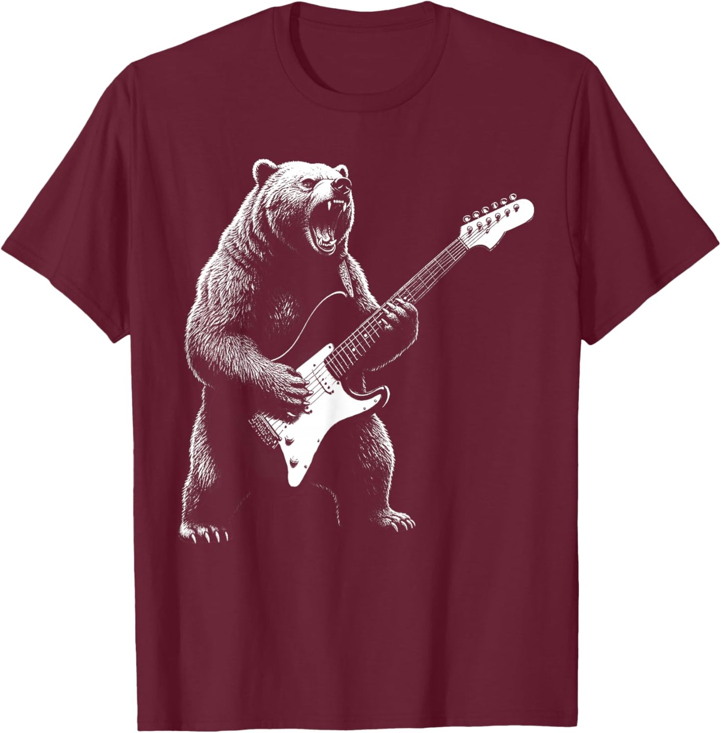 Retro Bear Playing Bass Guitar Lovers Christmas T-Shirt - T-Shirt | Maroon