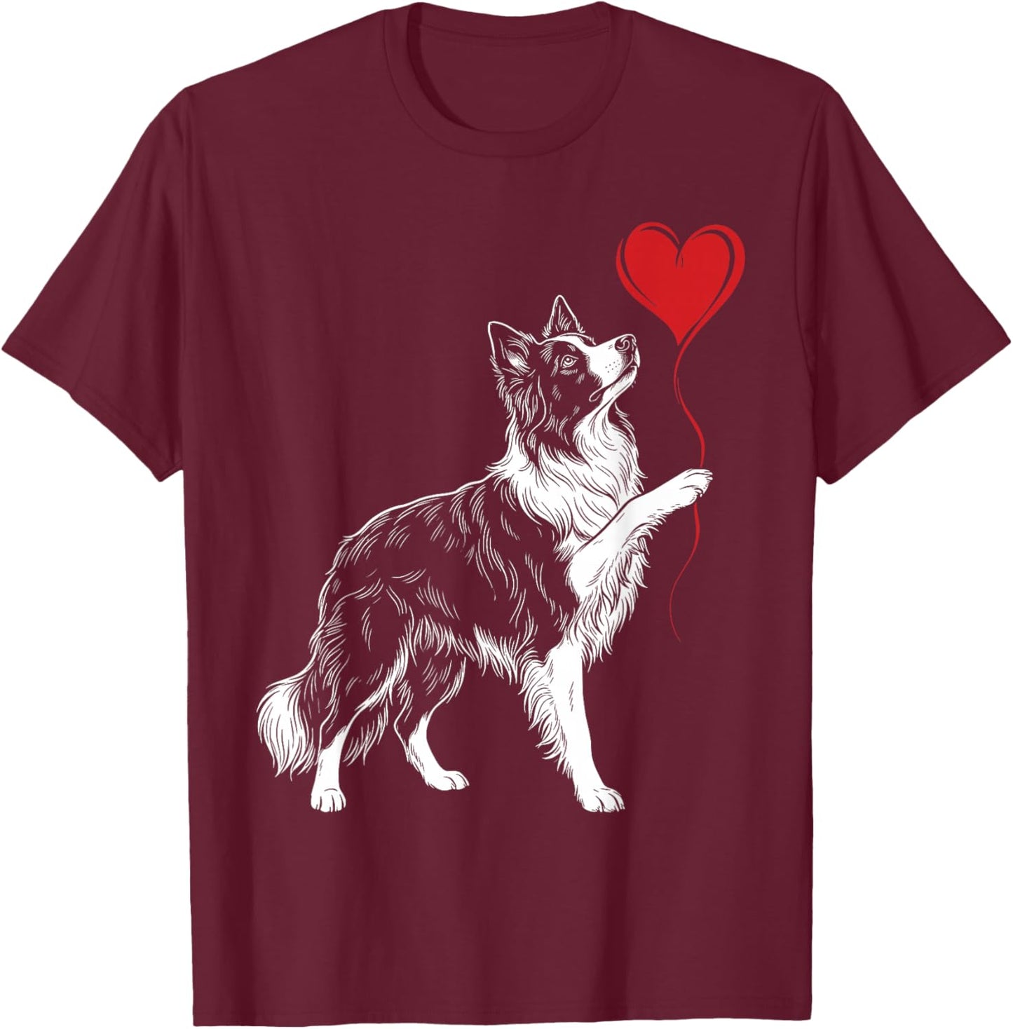 Border Collie Lover Dog Art Holding Heart Valentines T-Shirt - T-Shirt | Maroon