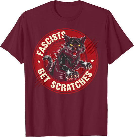 Vintage Black Cats Against Fascists Get Scratches T-Shirt - T-Shirt | Maroon