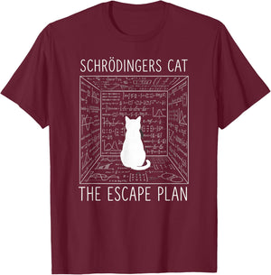 Schrodinger's Cat The Escape Plan Funny Science Cat T-Shirt - T-Shirt | Maroon
