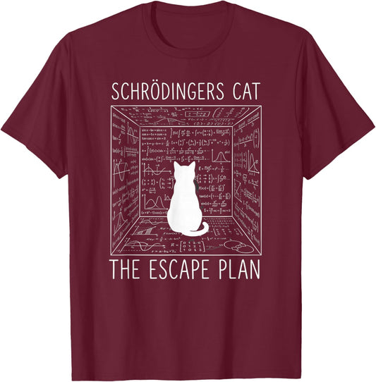 Schrodinger's Cat The Escape Plan Funny Science Cat T-Shirt - T-Shirt | Maroon