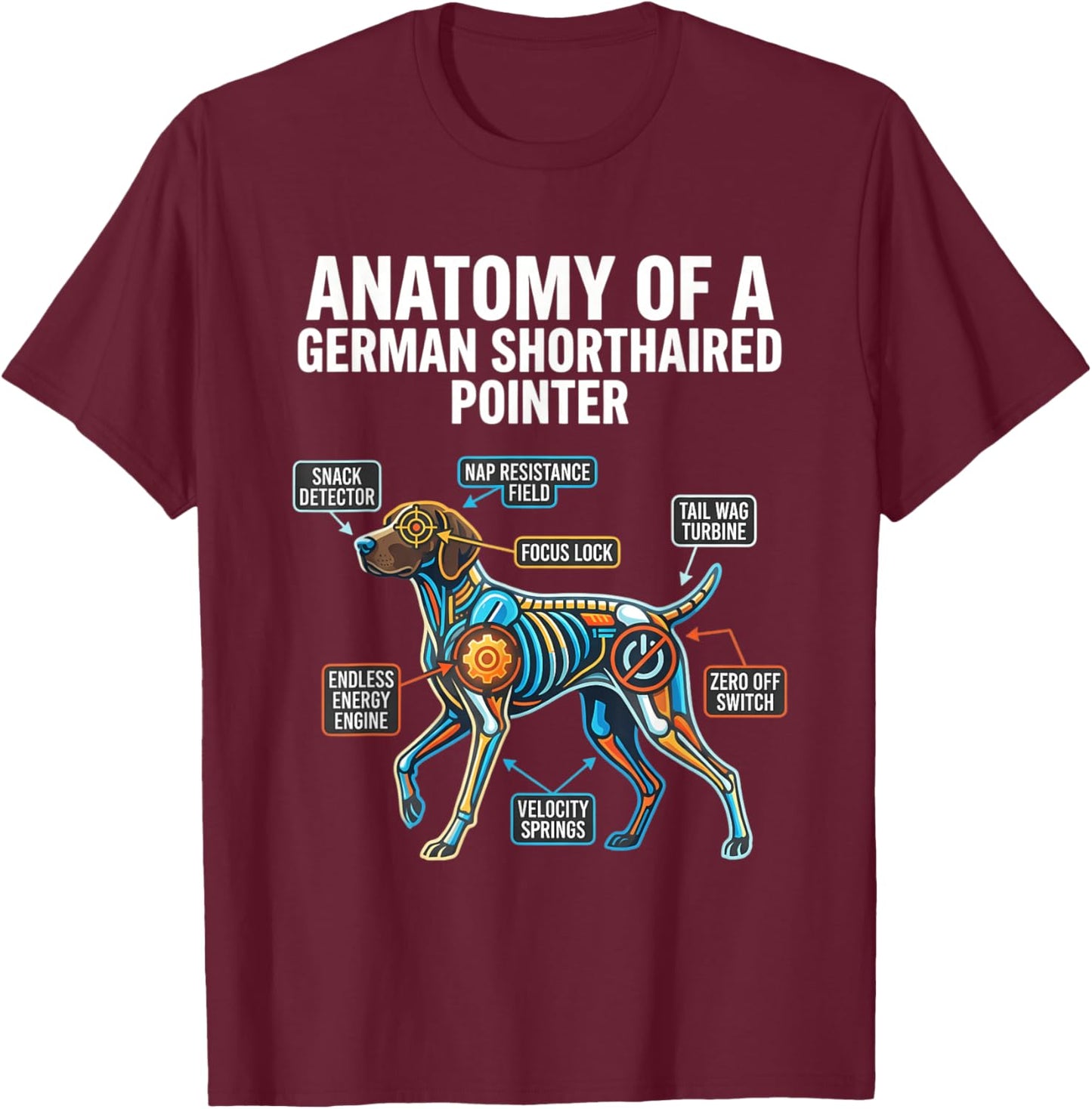 Athletic Anatomy of a German Shorthaired T-Shirt - T-Shirt | Maroon