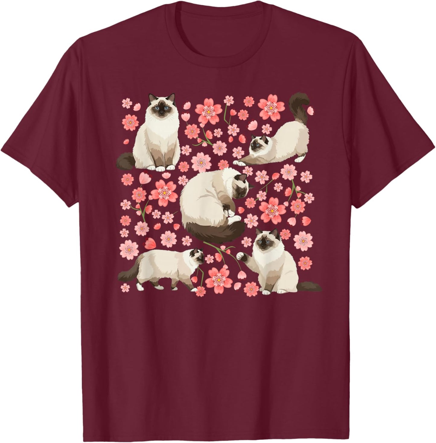 Birman Cat Owner Flowers Birman Cat Lover T-Shirt - T-Shirt | Maroon