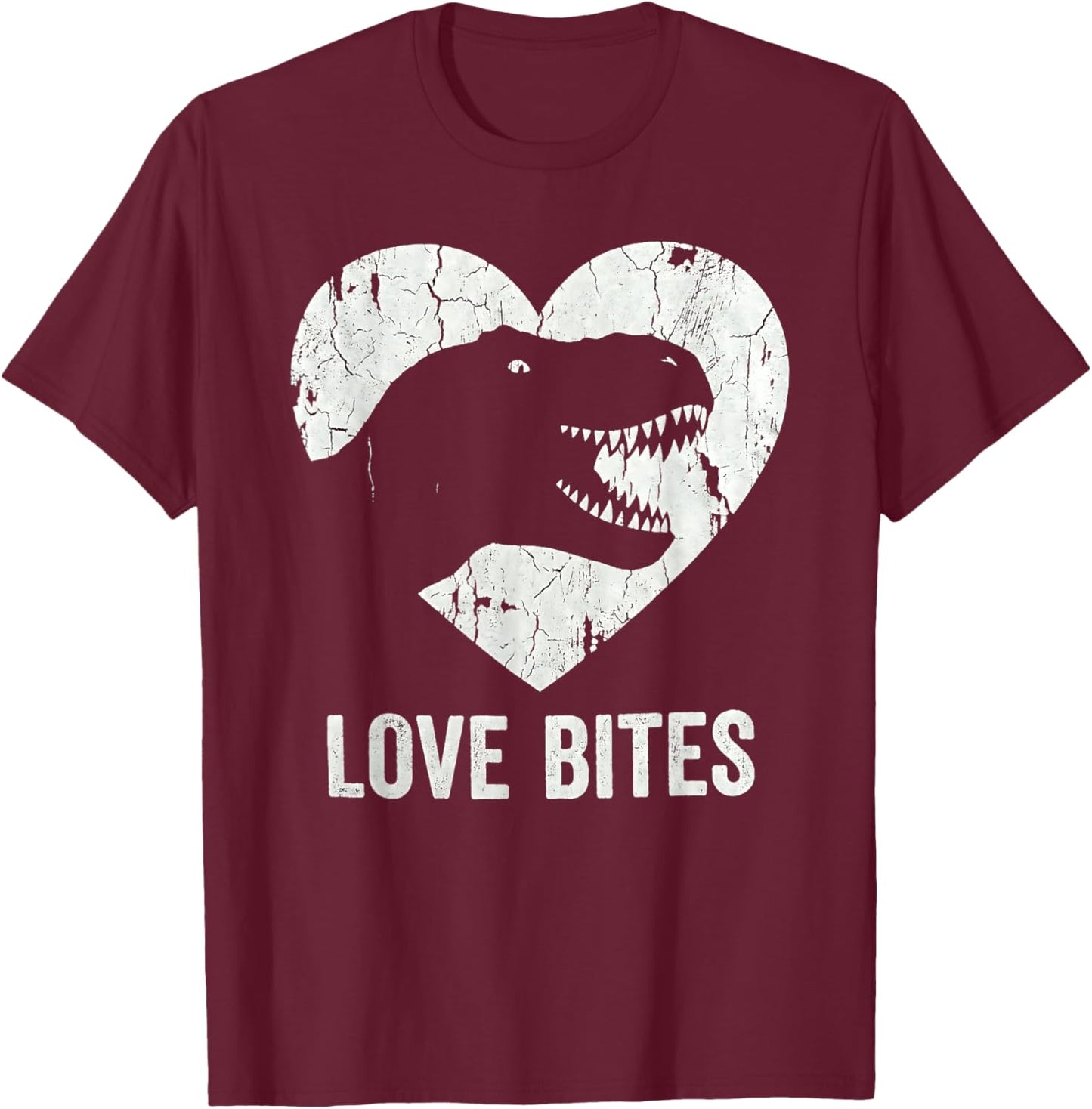 Love Bites T-Rex Dinosaur Funny Retro Grunge Paleontology T-Shirt - T-Shirt | Maroon