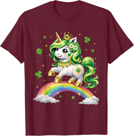 Unicorn Shamrock Cute Lepricorn St Patrick's Day Girls Kids T-Shirt - T-Shirt | Maroon