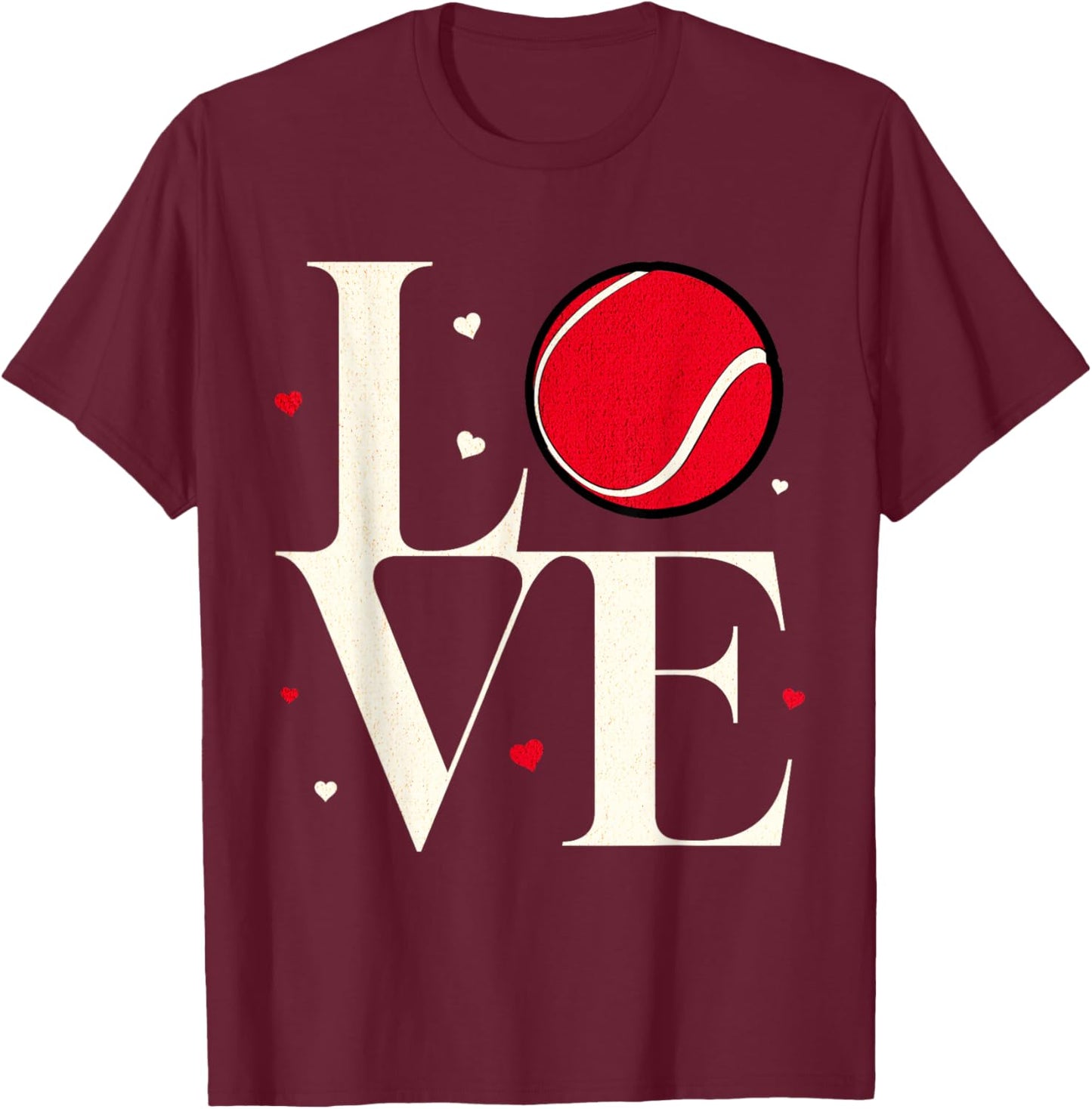 Love Tennis Valentines Day Cute Red Heart T-Shirt - T-Shirt | Maroon