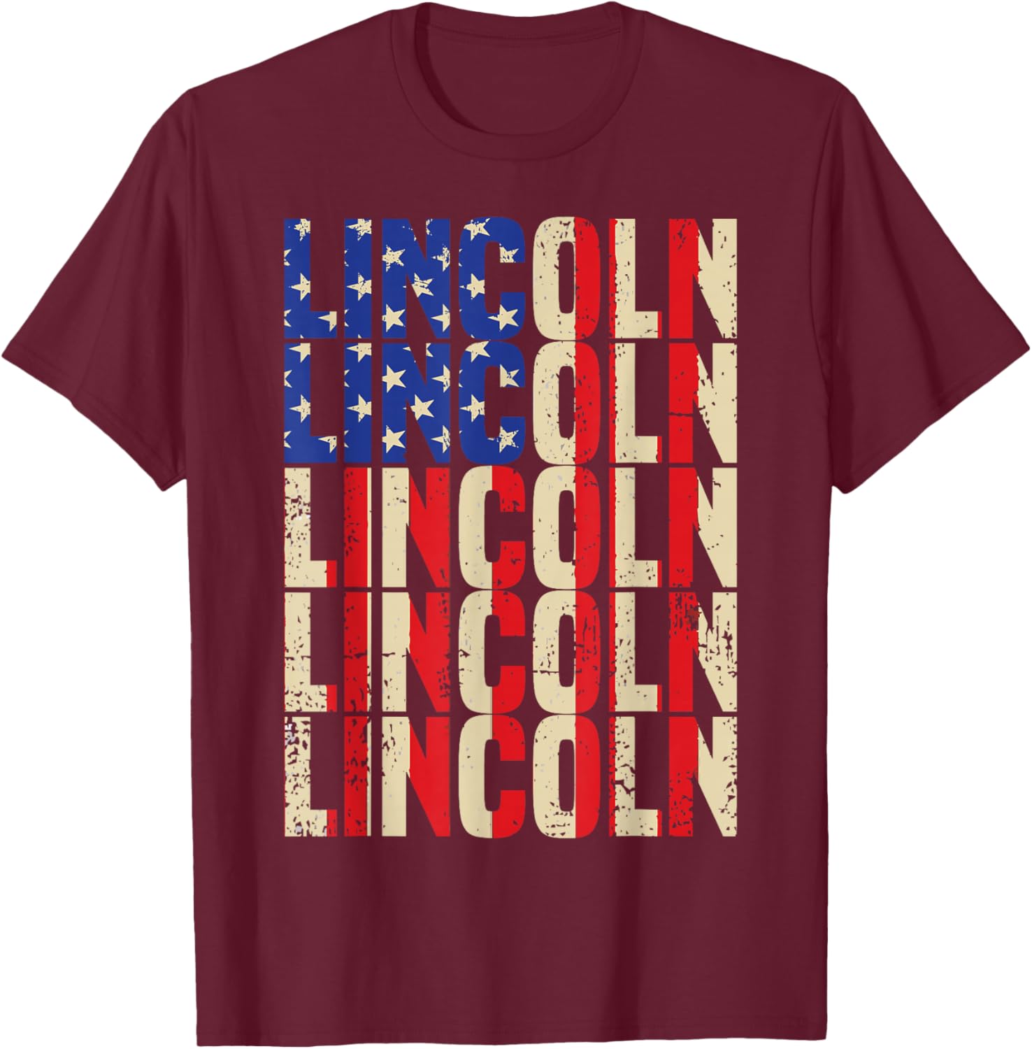 Lincoln First Name Boy Men American Flag Vintage Style USA T-Shirt - T-Shirt | Maroon