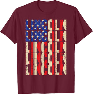 Lincoln First Name Boy Men American Flag Vintage Style USA T-Shirt - T-Shirt | Maroon