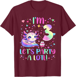 Axolotl 3 Year Old Let's Party A Lotl 3rd Birthday Girl T-Shirt - T-Shirt | Maroon