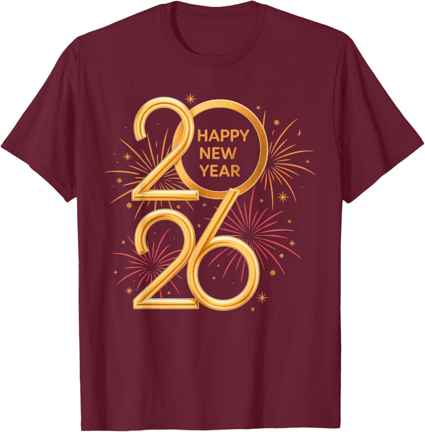 Happy New Year Party Supplies 2026 Family Matching Fireworks T-Shirt - T-Shirt | Maroon