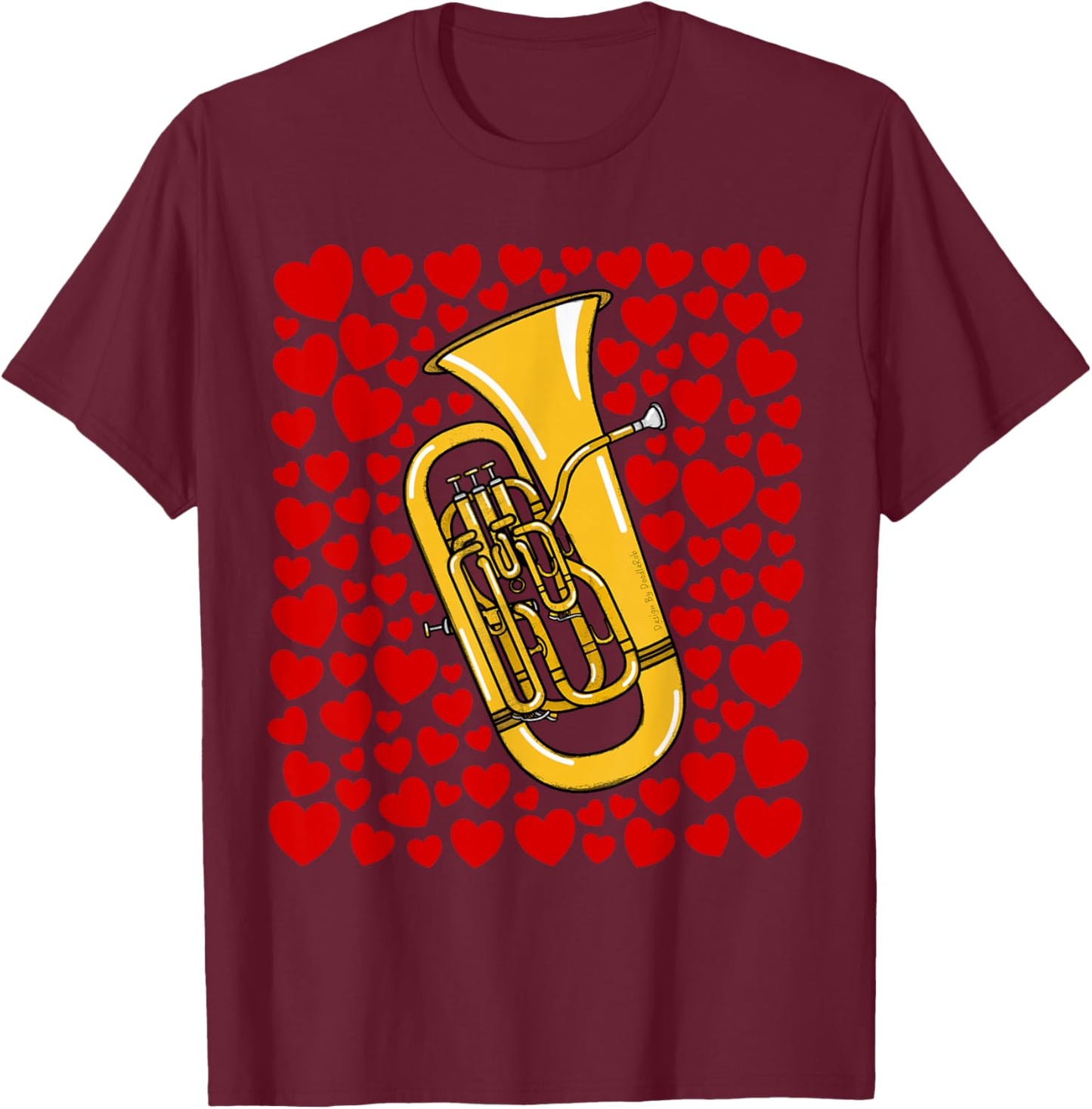 Euphonium with Hearts, Valentines Wedding Brass Musician T-Shirt - T-Shirt | Maroon