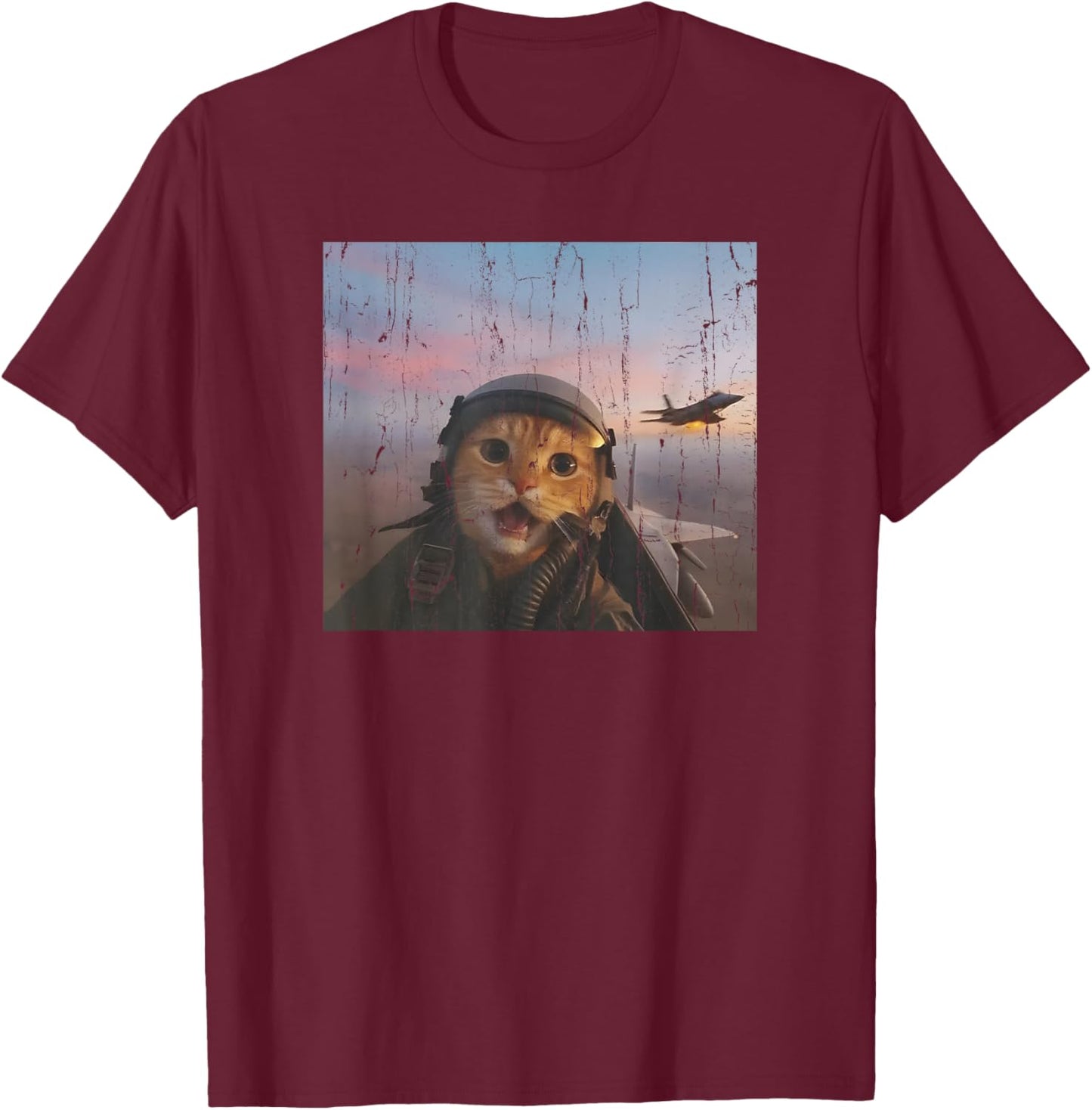 Funny Fighter Pilot Cat T-Shirt - T-Shirt | Maroon