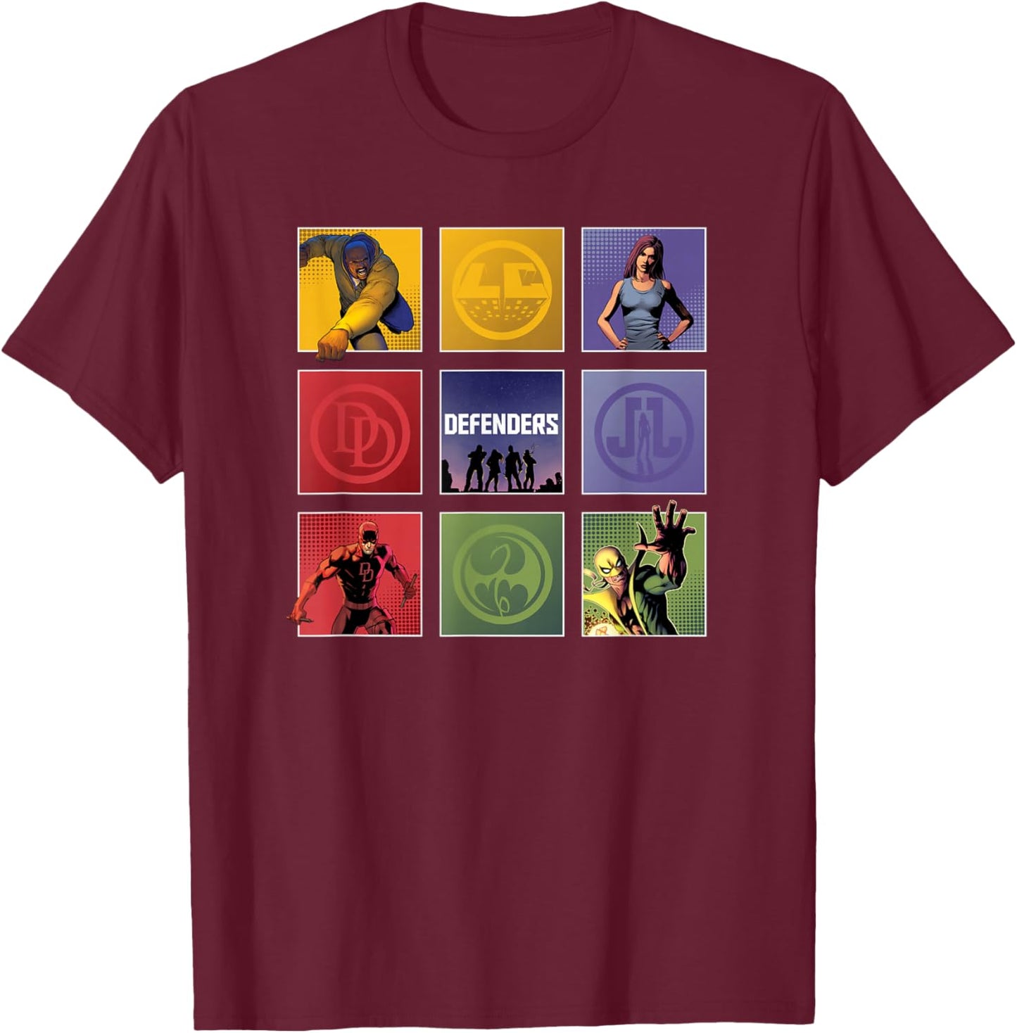 Marvel Comics The Defenders Colorful Boxed Up T-Shirt - T-Shirt | Maroon