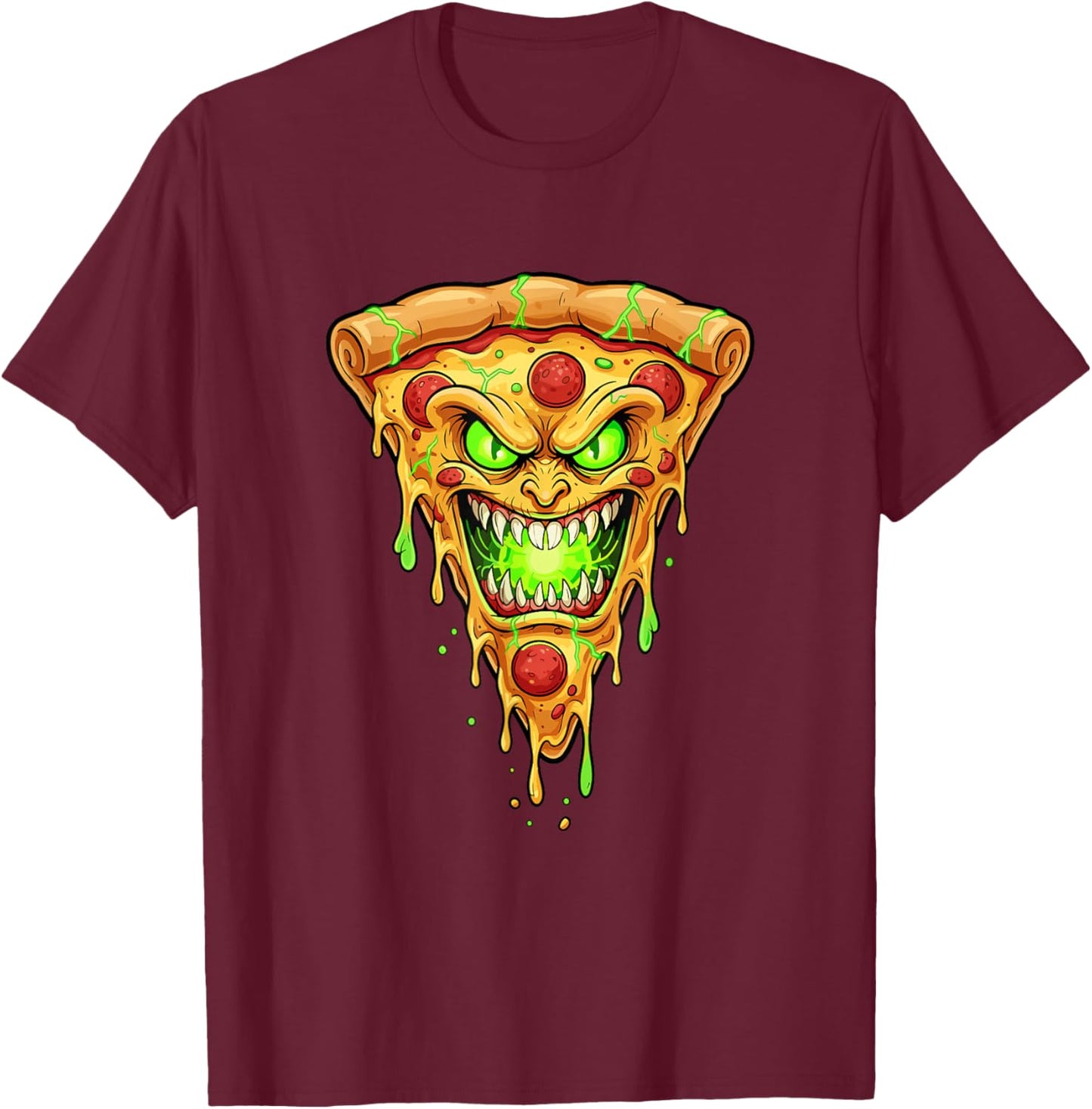 Evil Mutant Pizza Slice Acid Horror Face T-Shirt - T-Shirt | Maroon
