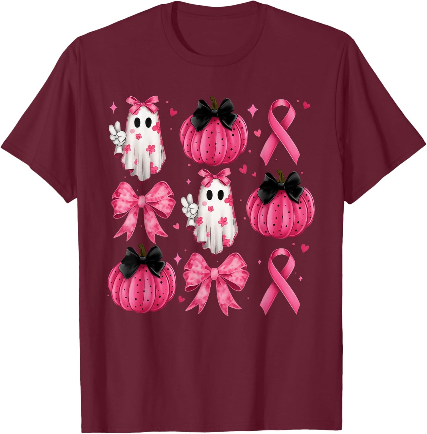 Breast Cancer Awareness Pink Pumpkin Ghost Women Men Kids T-Shirt - T-Shirt | Maroon