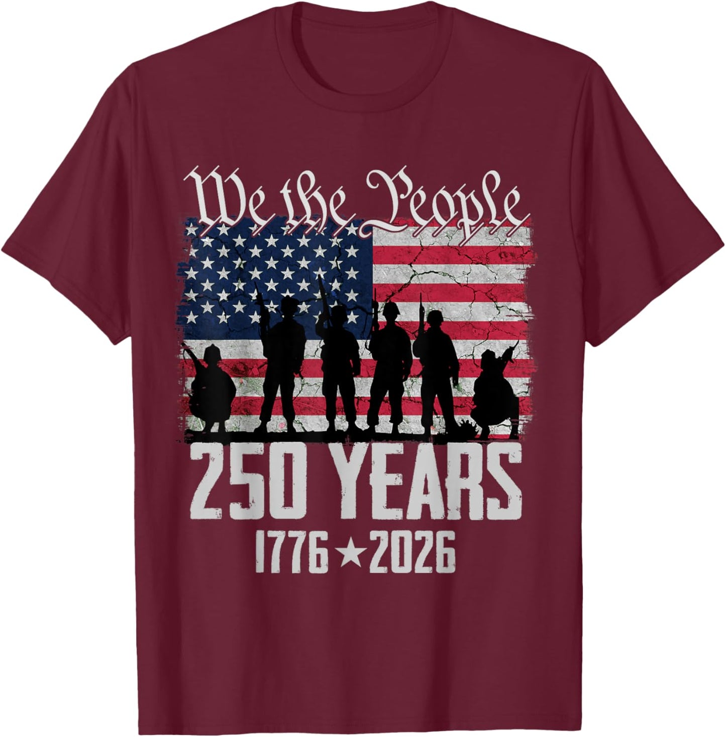Flag Vintage 250 Years American 1776 2026 250th USA Birthday T-Shirt - T-Shirt | Maroon