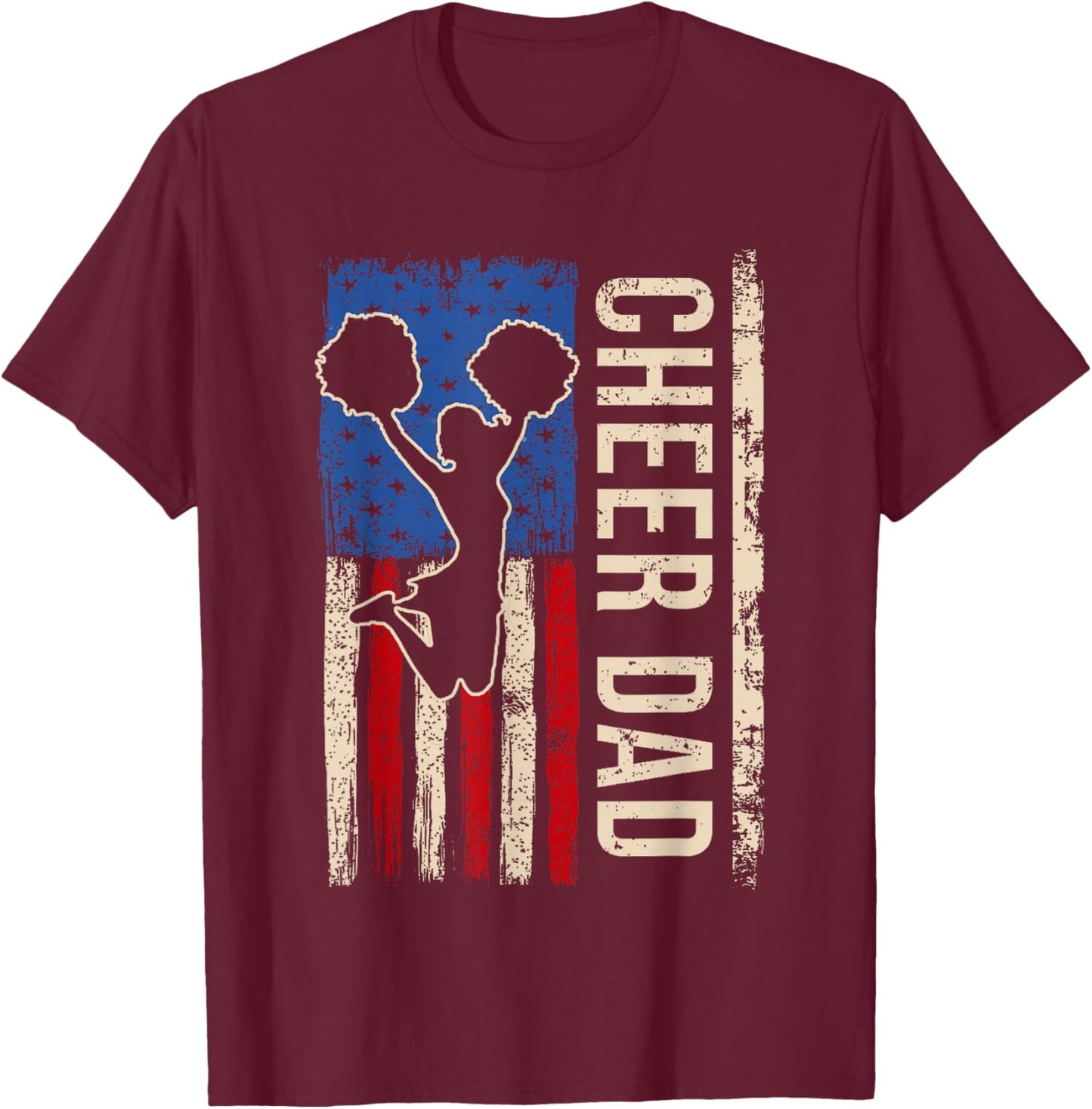 Vintage Cheer Dad Cheerleading American Flag Men Design T-Shirt - T-Shirt | Maroon
