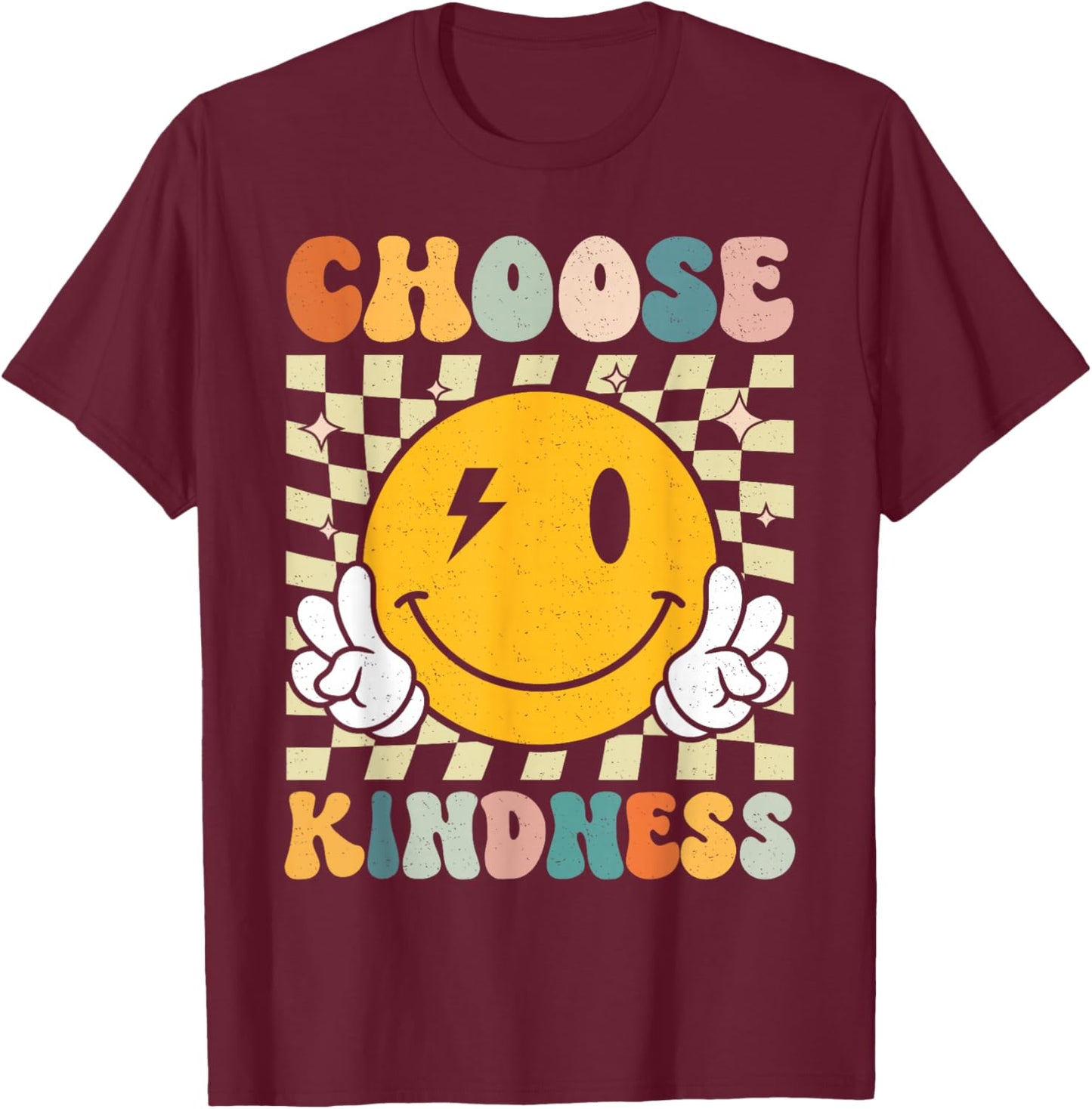 Choose Kindness Smile Face Groovy Be Kind Inspirational Kids T-Shirt - T-Shirt | Maroon
