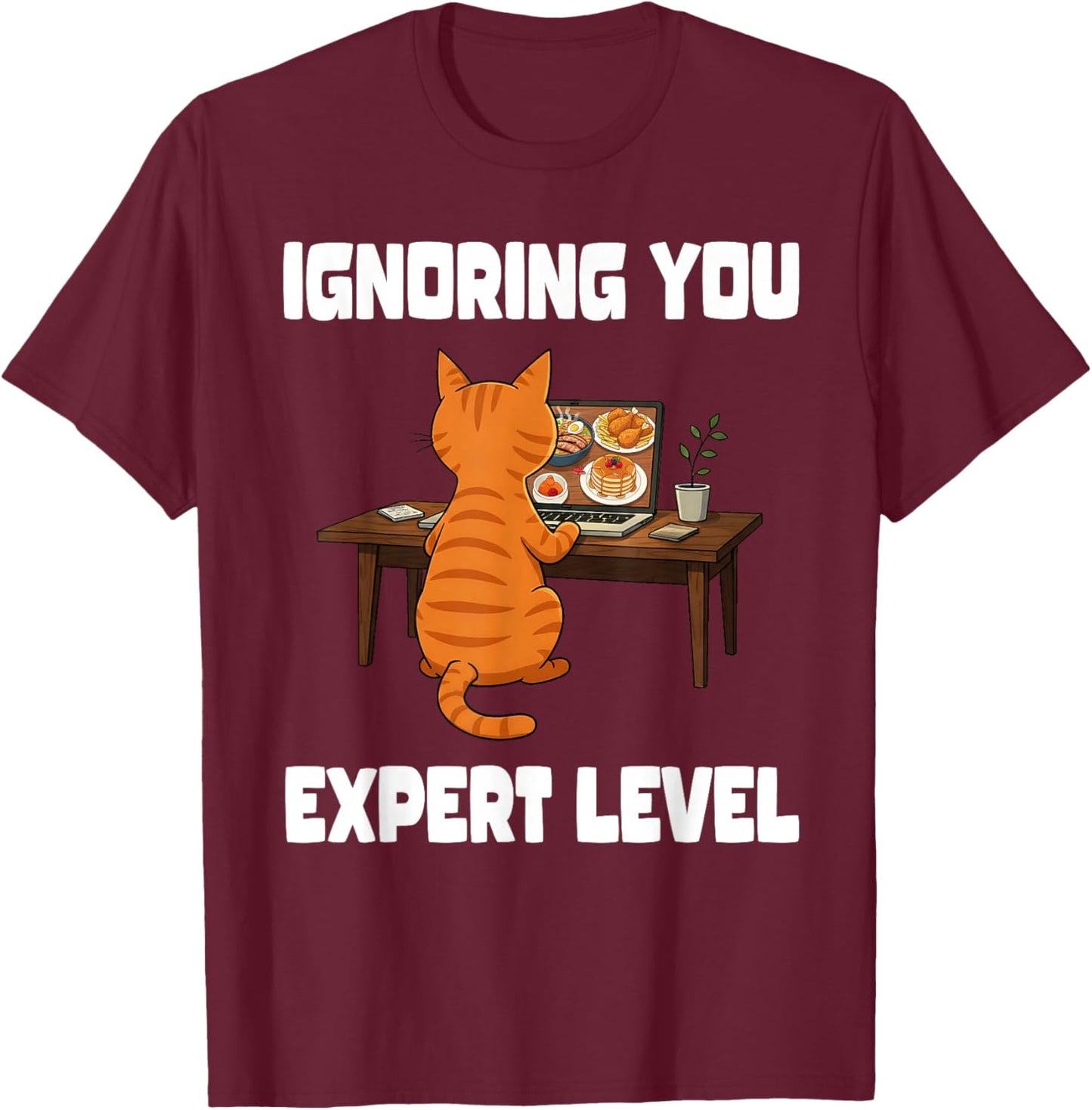Funny Cat Ignoring You Expert Level Orange Tabby Introvert T-Shirt - T-Shirt | Maroon