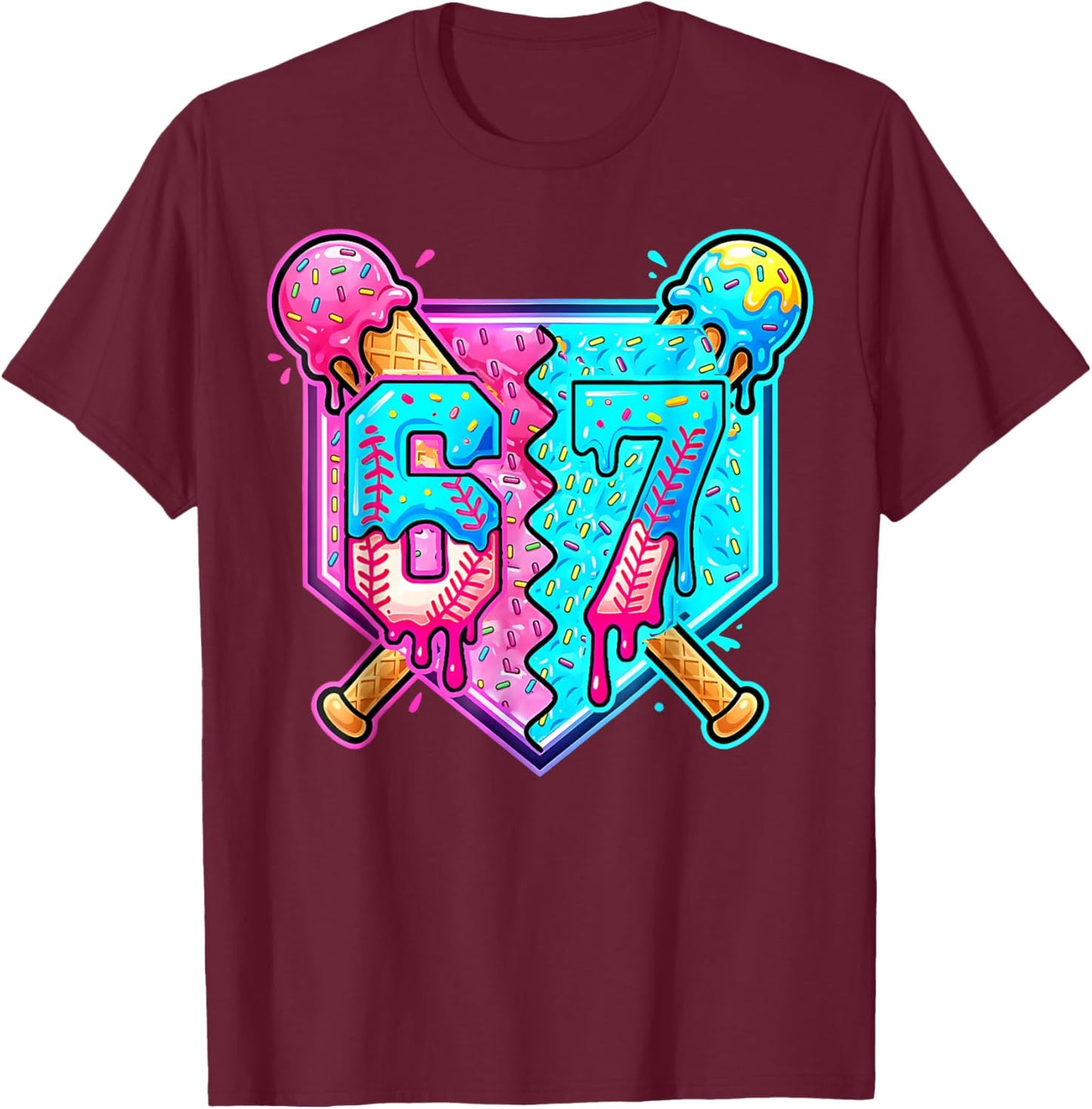 Baseball Drip 67 Six Seven Number 67 Player 67th Birthday T-Shirt - T-Shirt | Maroon