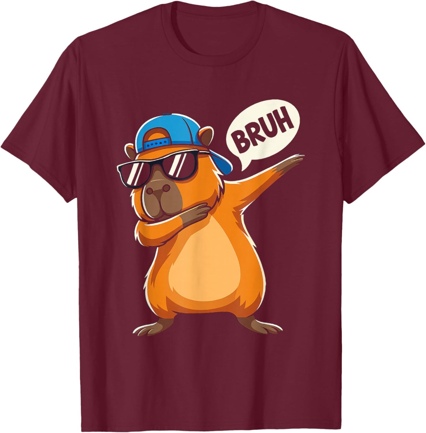 Bruh Cute Dabbing Capybara Animal Boys Men Kids T-Shirt - T-Shirt | Maroon