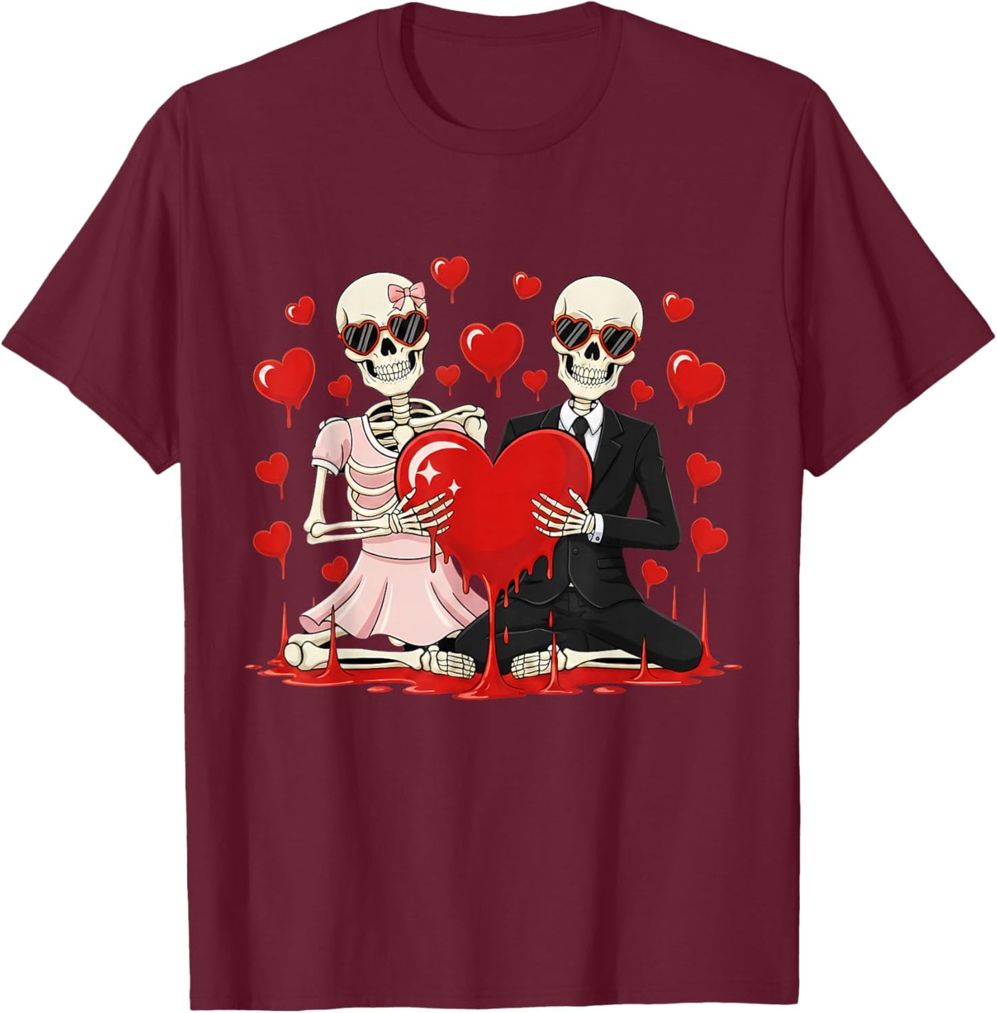 Valentine Skeleton Lover Cute Valentines Day T-Shirt - T-Shirt | Maroon