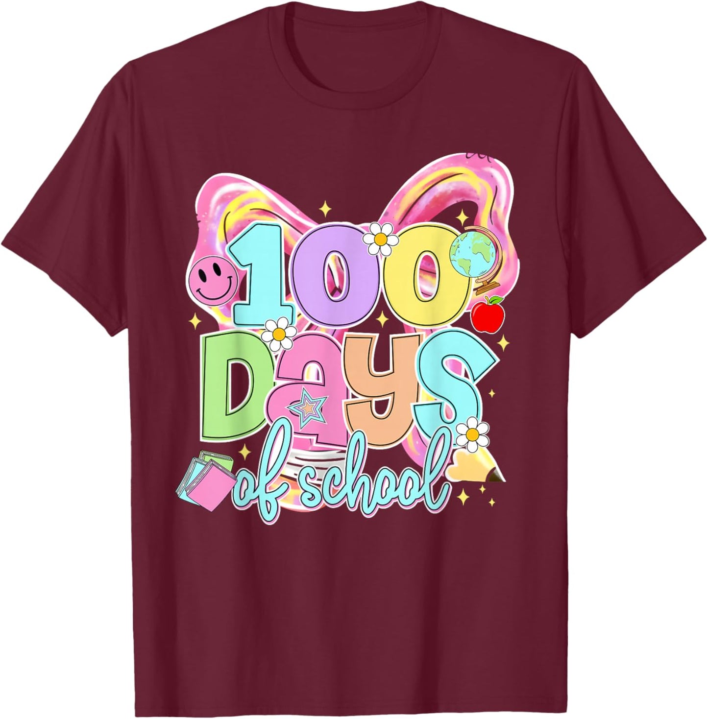 100th Day of School Coquette Bow 100 Days Teacher Girl Women T-Shirt - T-Shirt | Maroon
