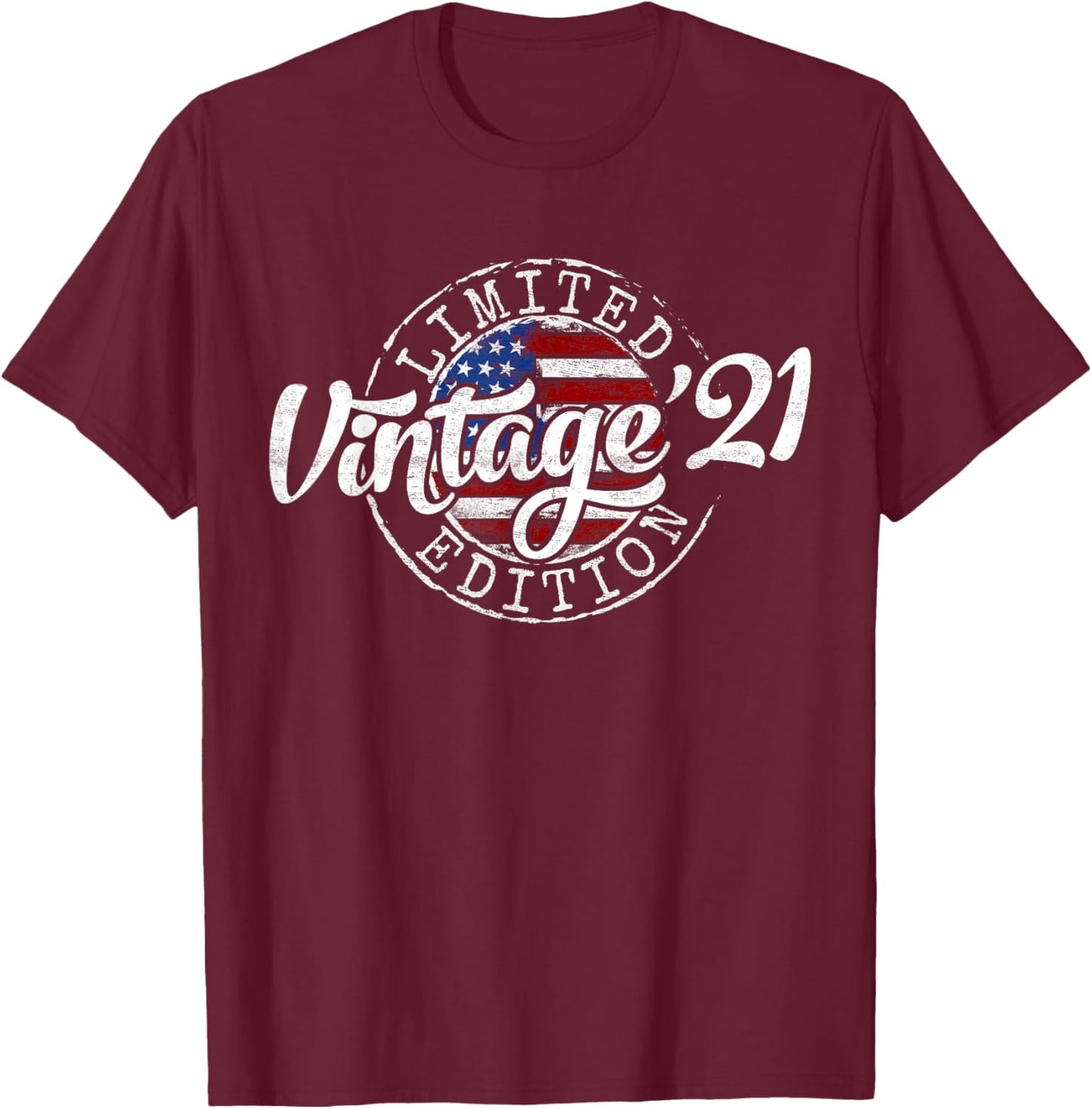 Vintage 2021 Stamp 5th Birthday Gift Boy Girl 5 Year Old T-Shirt - T-Shirt | Maroon