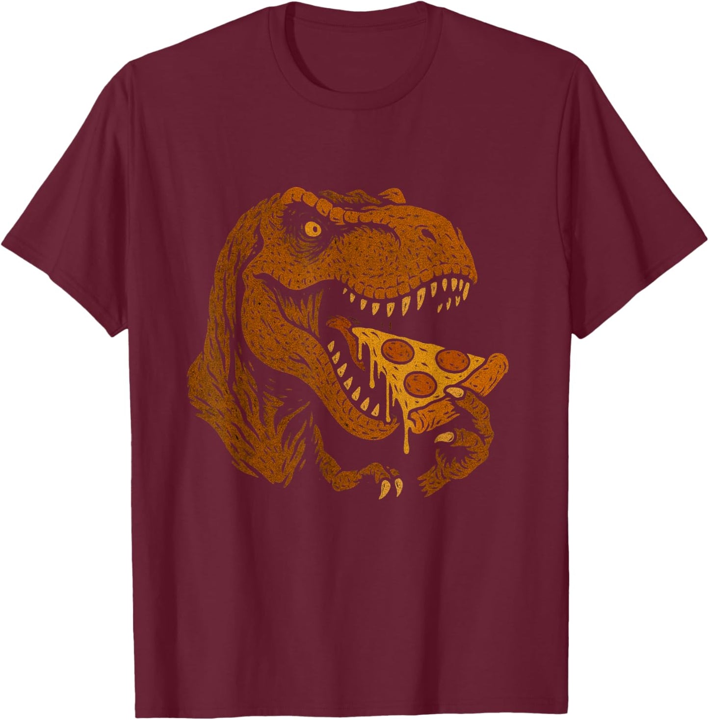 T Rex Eating Pepperoni Pizza Funny Tyrannosaurus Dinosaur T-Shirt - T-Shirt | Maroon