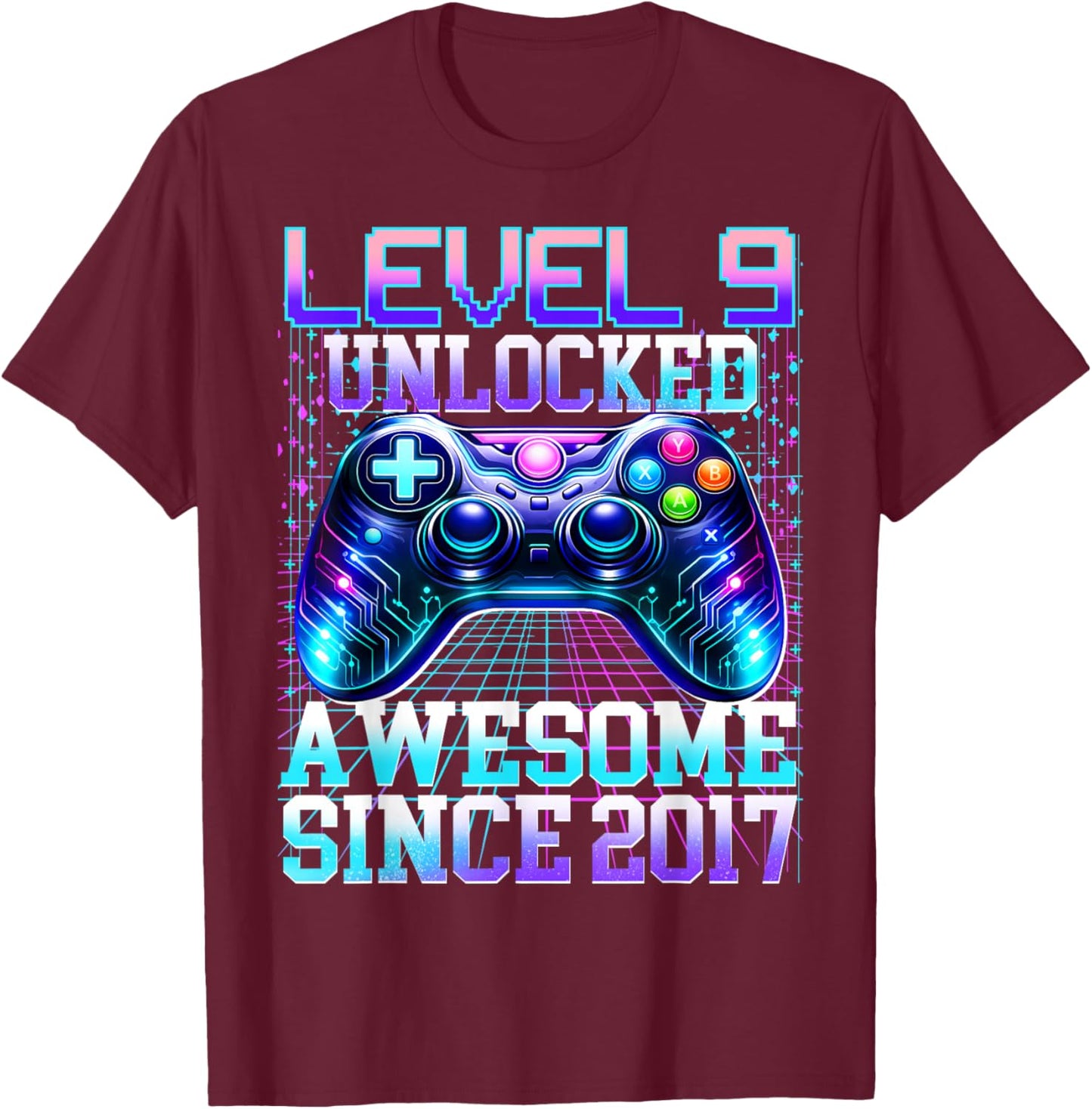 9th Birthday Boys Gamer Level 9 Unlocked Awesome 2017 Bday T-Shirt - T-Shirt | Maroon