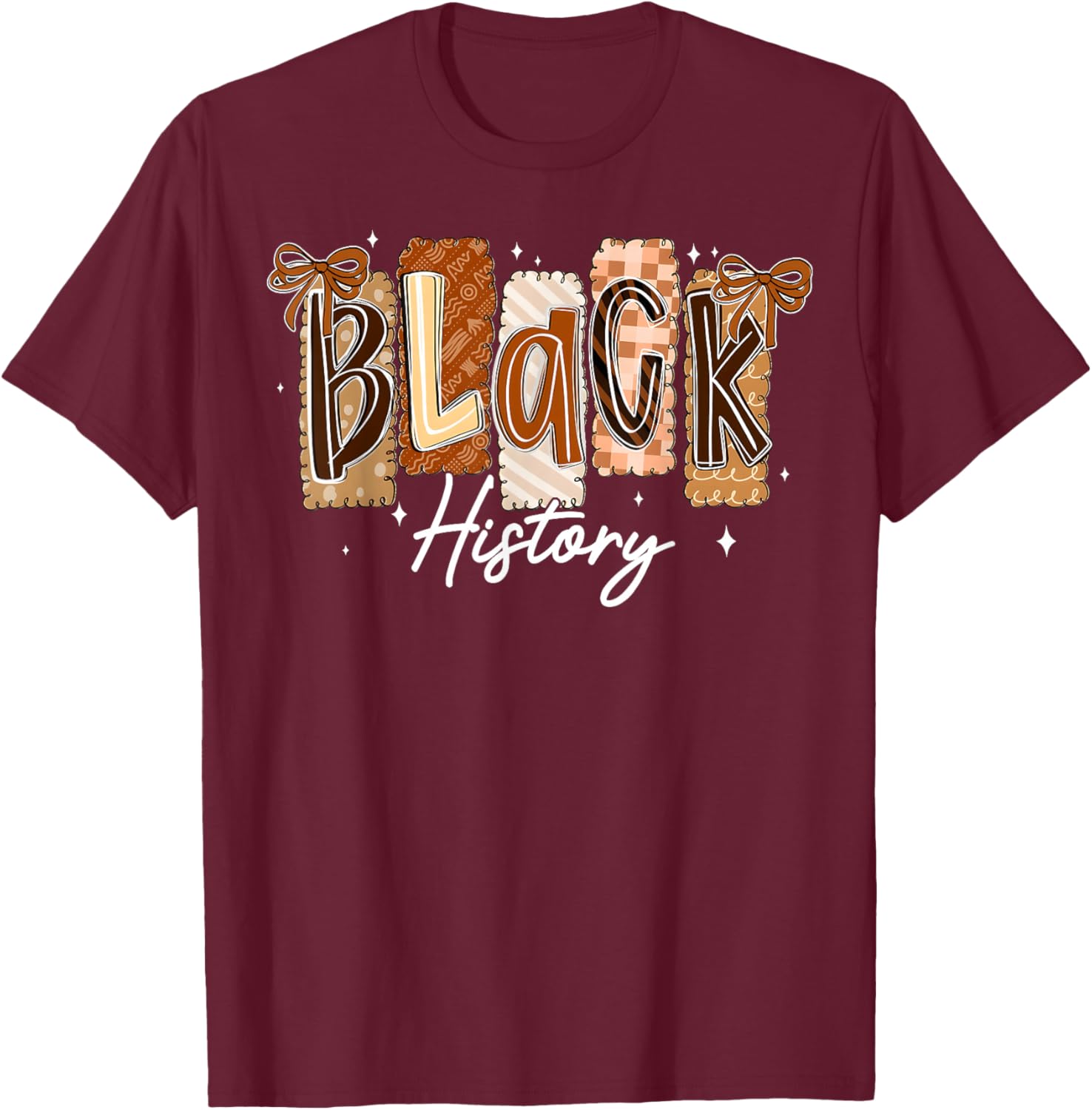 Preppy Black History Coquette Bow African Girl Women Kid T-Shirt - T-Shirt | Maroon