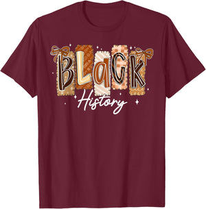 Preppy Black History Coquette Bow African Girl Women Kid T-Shirt - T-Shirt | Maroon