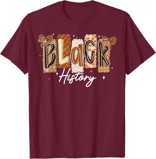 Preppy Black History Coquette Bow African Girl Women Kid T-Shirt - T-Shirt | Maroon