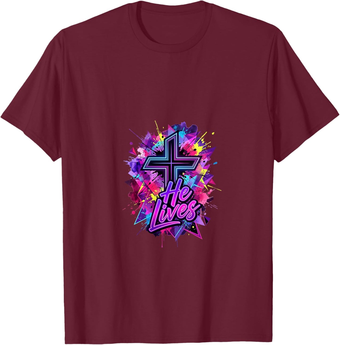 Women's Christian - He is Risen and Still Lives! Religious Easter V-Neck T-Shirt - T-Shirt | Maroon