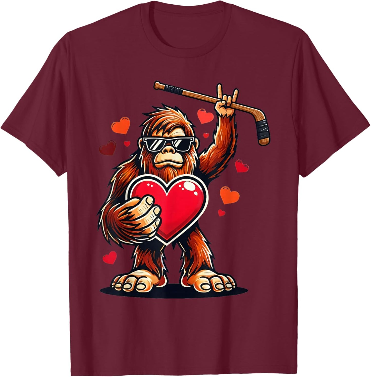 Ice Hockey Valentine 67 Six Seven Bigfoot Funny Heart Boys T-Shirt - T-Shirt | Maroon