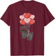 Girls Valentines Day Heart Balloons Black Pug Lover T-Shirt - T-Shirt | Maroon