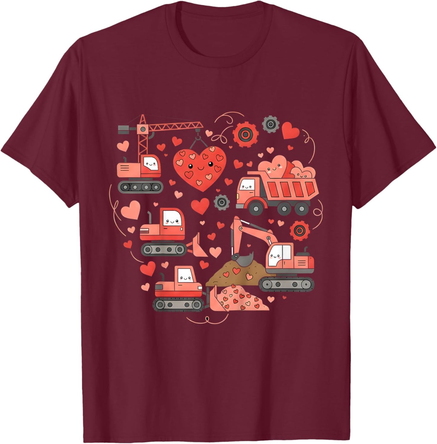 Kids Kids Valentines Construction Trucks Funny Boys Kids Vintage T-Shirt - T-Shirt | Maroon