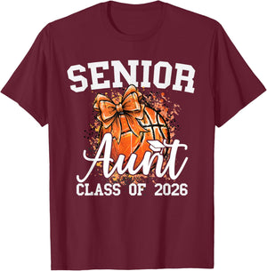 Senior Aunt Class of 2026 Bow Basketball Niece Graduation T-Shirt - T-Shirt | Maroon