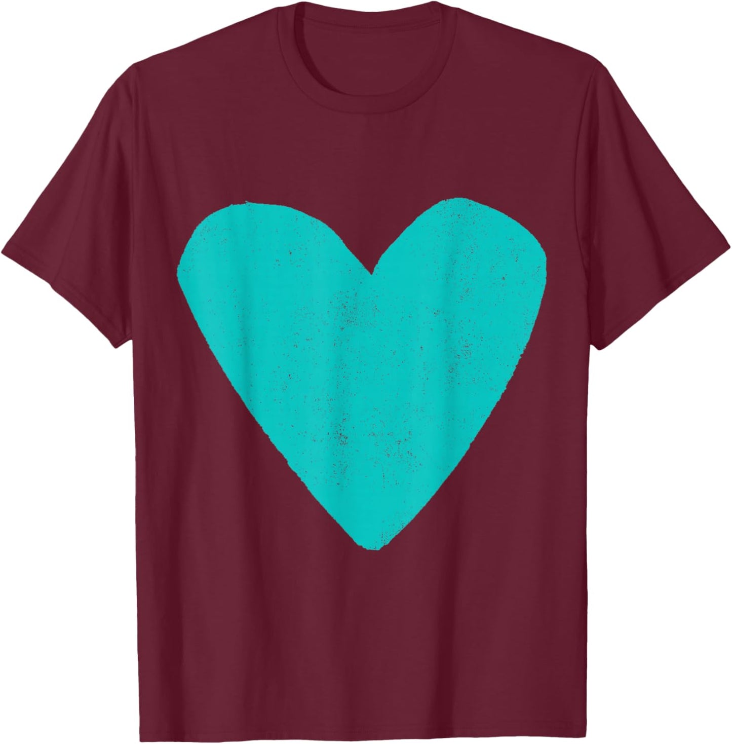 Love Heart Teal Turquoise Color Black T-Shirt - T-Shirt | Maroon