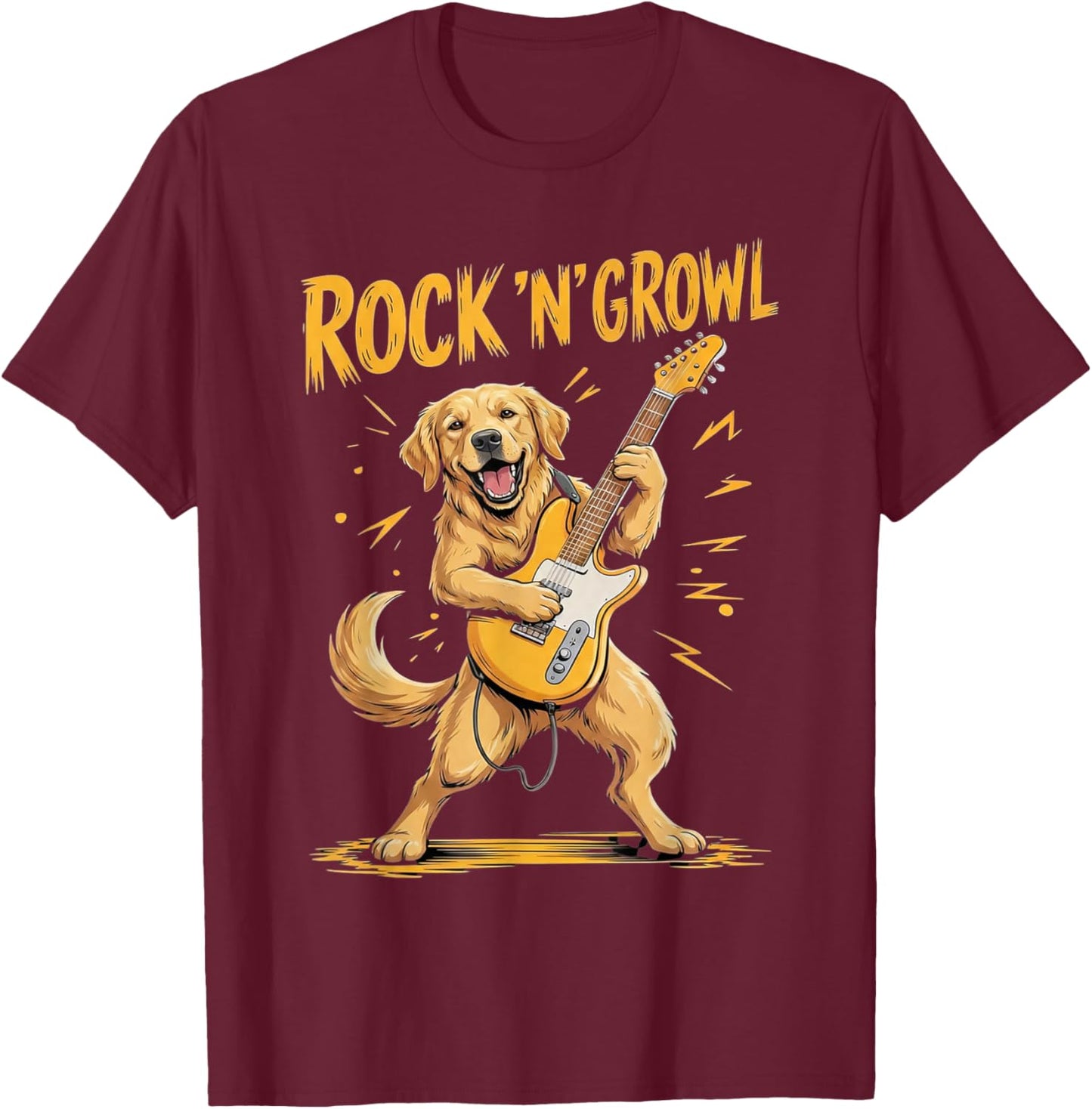 Funny Rock Music Golden Retriever Dog Playing Guitar T-Shirt - T-Shirt | Maroon