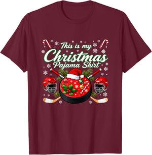 Play Ice Hockey Santa Christmas Team Pajama T-Shirt - T-Shirt | Maroon