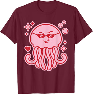 Y2K Cute Kawaii Pink Jellyfish T-Shirt - T-Shirt | Maroon