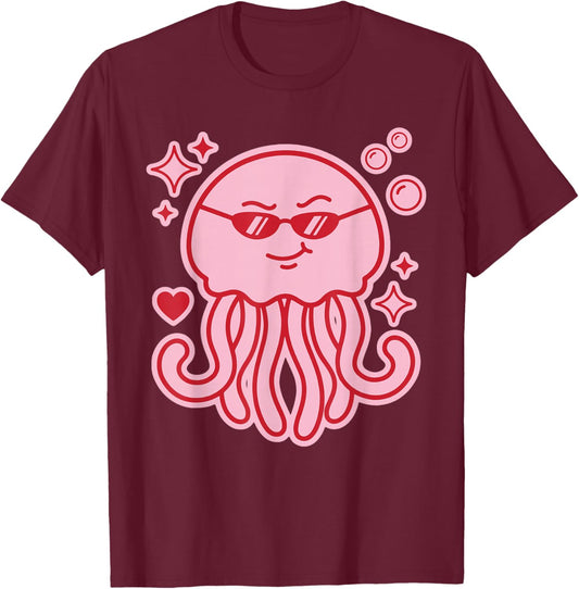 Y2K Cute Kawaii Pink Jellyfish T-Shirt - T-Shirt | Maroon