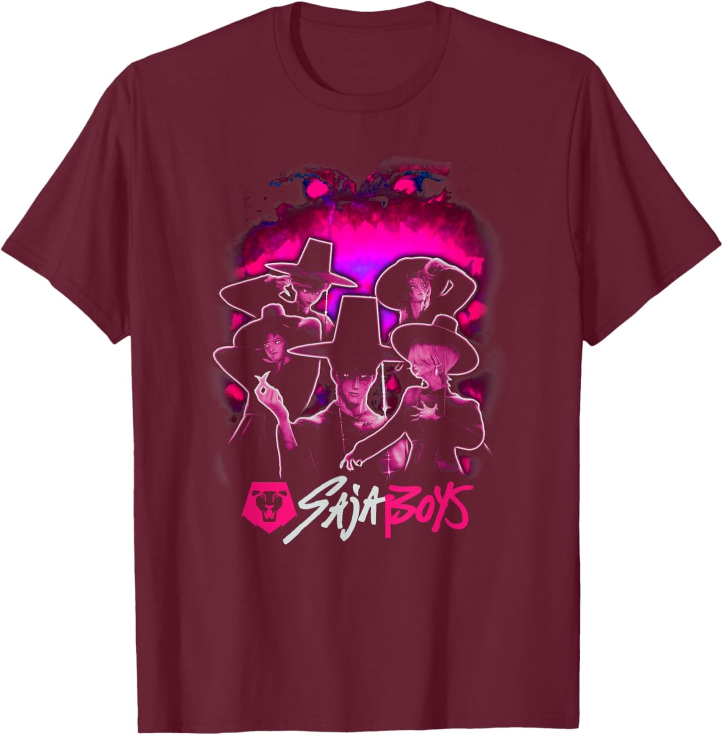 Kpop Demon Hunters Saja Boys Demon Form Group Shot T-Shirt - T-Shirt | Maroon
