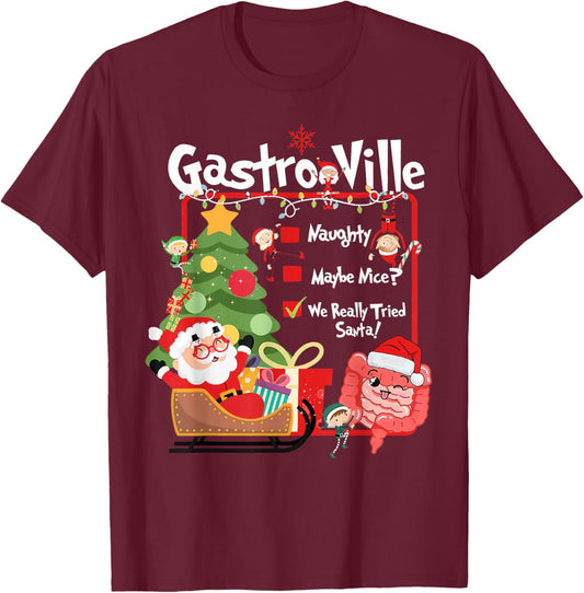 Gastroenterology Christmas List Tech RN GI Endoscopy Nurse T-Shirt - T-Shirt | Maroon