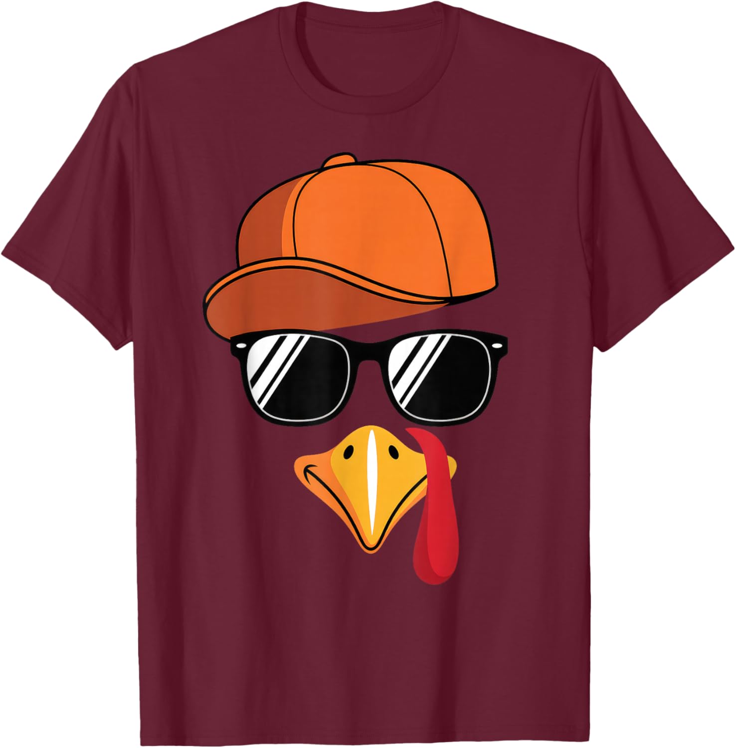 Turkey Face Thanksgiving T-Shirt - T-Shirt | Maroon
