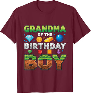 Grandma of The Birthday Boy Game Pixel Number T-Shirt - T-Shirt | Maroon