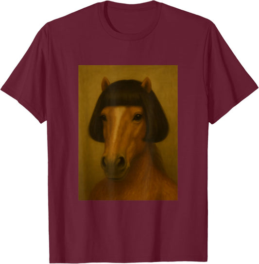 Funny Horse Bob Haircut Viral Meme T-Shirt - T-Shirt | Maroon